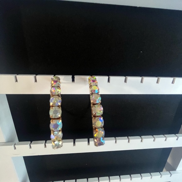 Rhinestone 2 inch Hoop Earrings gold tone multi - Picture 6 of 9